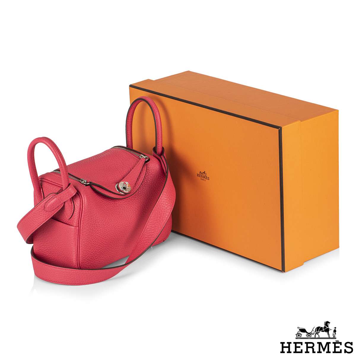 HERMES Mini Lindy Handbags 5R Rose Shocking( Authentic) Clemence Leather,NEW